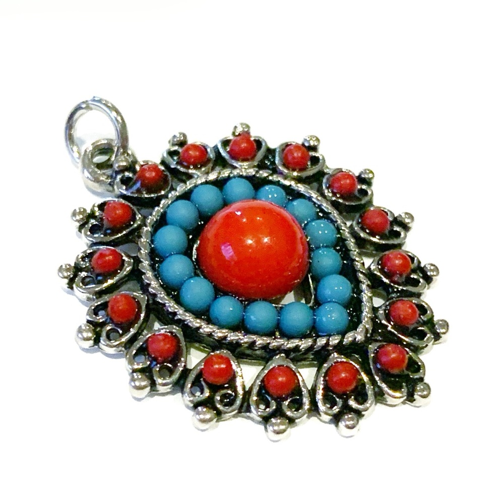 Red and Blue Southwestern Style Pendant Charm NWOT